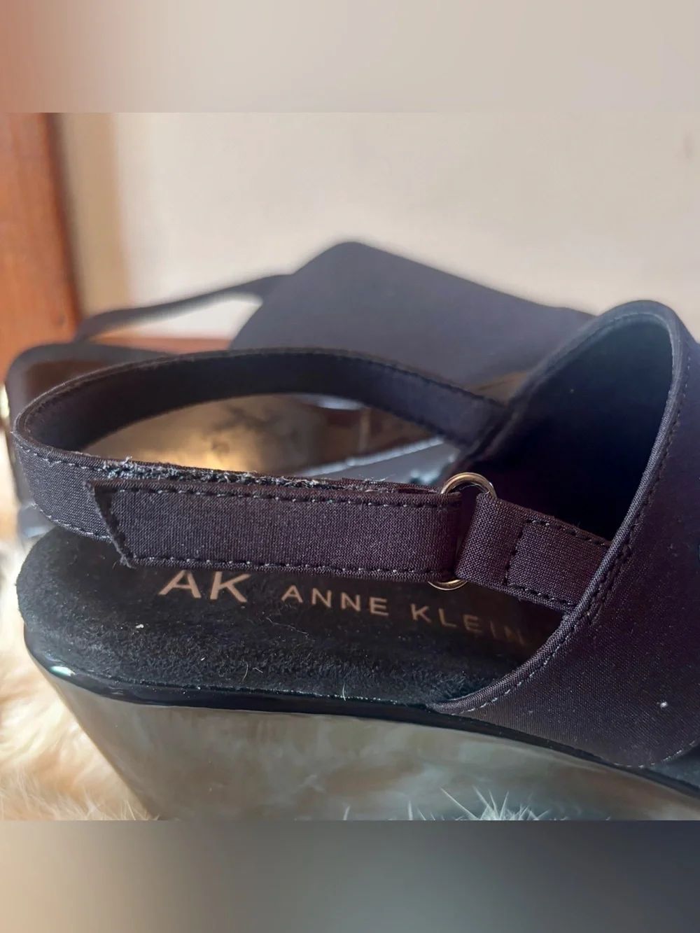 Anne Klein Razzy Black Wedge Slingback Sandals-9.5 new